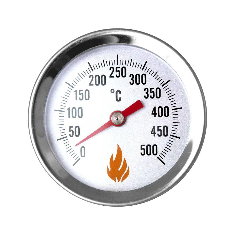 Feuerfest 123 - Edelstahl Grillthermometer mit Anzeige bis 500 °C, analoges Ofenthermometer mit Einschraubgewinde, BBQ-Thermometer als ideale Ergänzung für Ofen, Grill und Smoker
