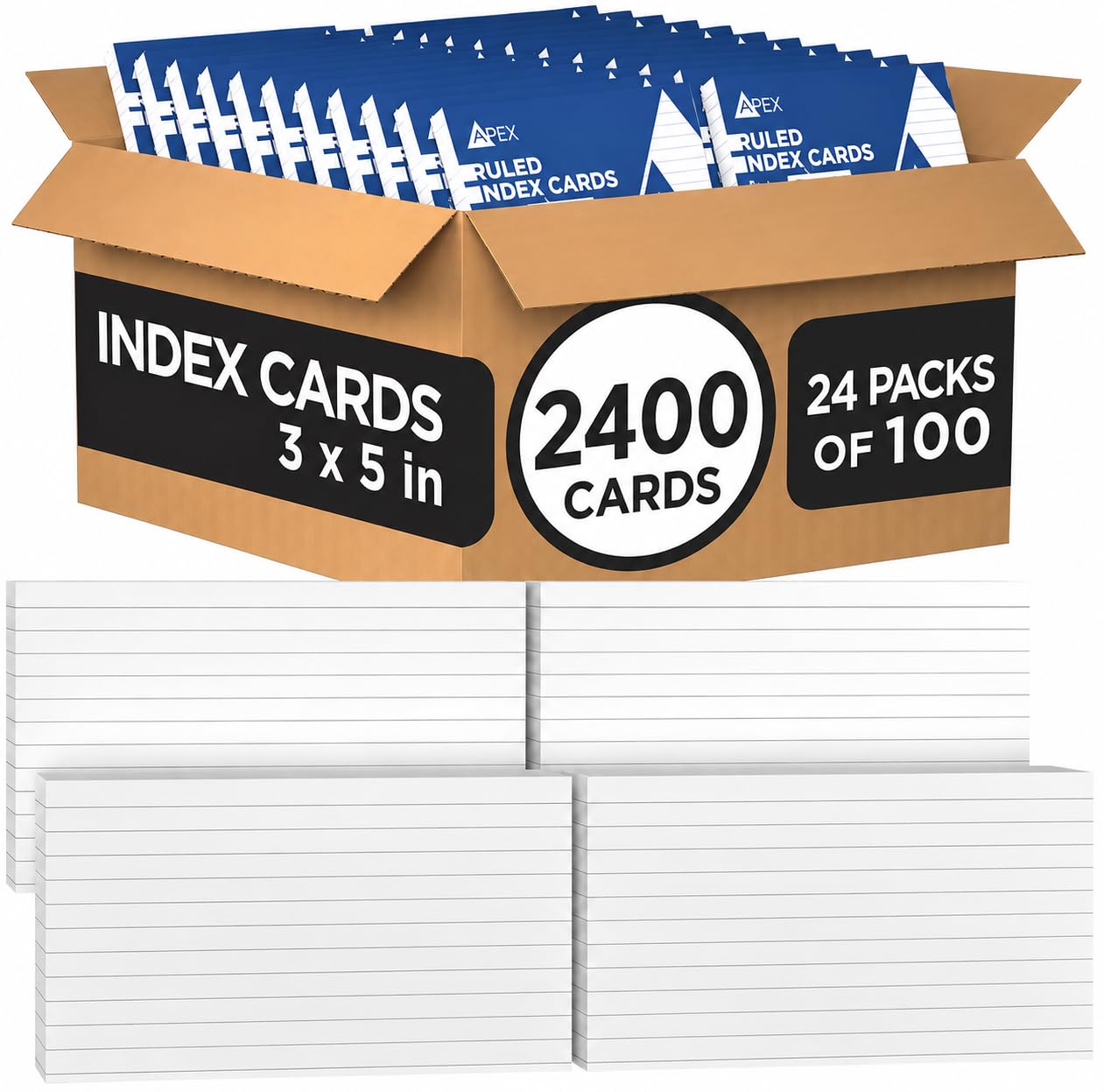 Karteikarten, 3 x 5 Karteikarten (2400 Karten), Karteikarten, Karteikarten, Karteikarten, 7,6 x 12,7 cm, Notizkarten, Lernkarten zum Lernen, 100 Karten pro Packung, (weiß, 3 x 5-24 Stück)