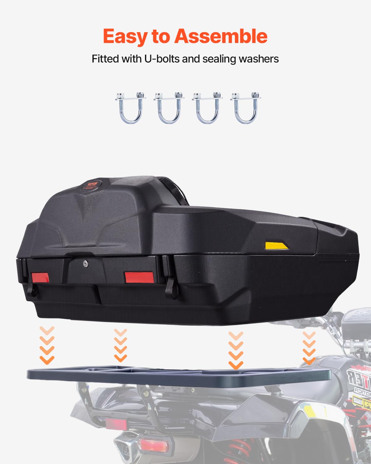 VEVOR Tylny schowek ATV i leżak, 95 l ATV Cargo Box z siedziskiem i oparciem, wodoodporny LLDPE i zamykany, pasuje do większości quadów z tylnym bagażnikiem, kompatybilny z pojazdami UTV, Can-Am