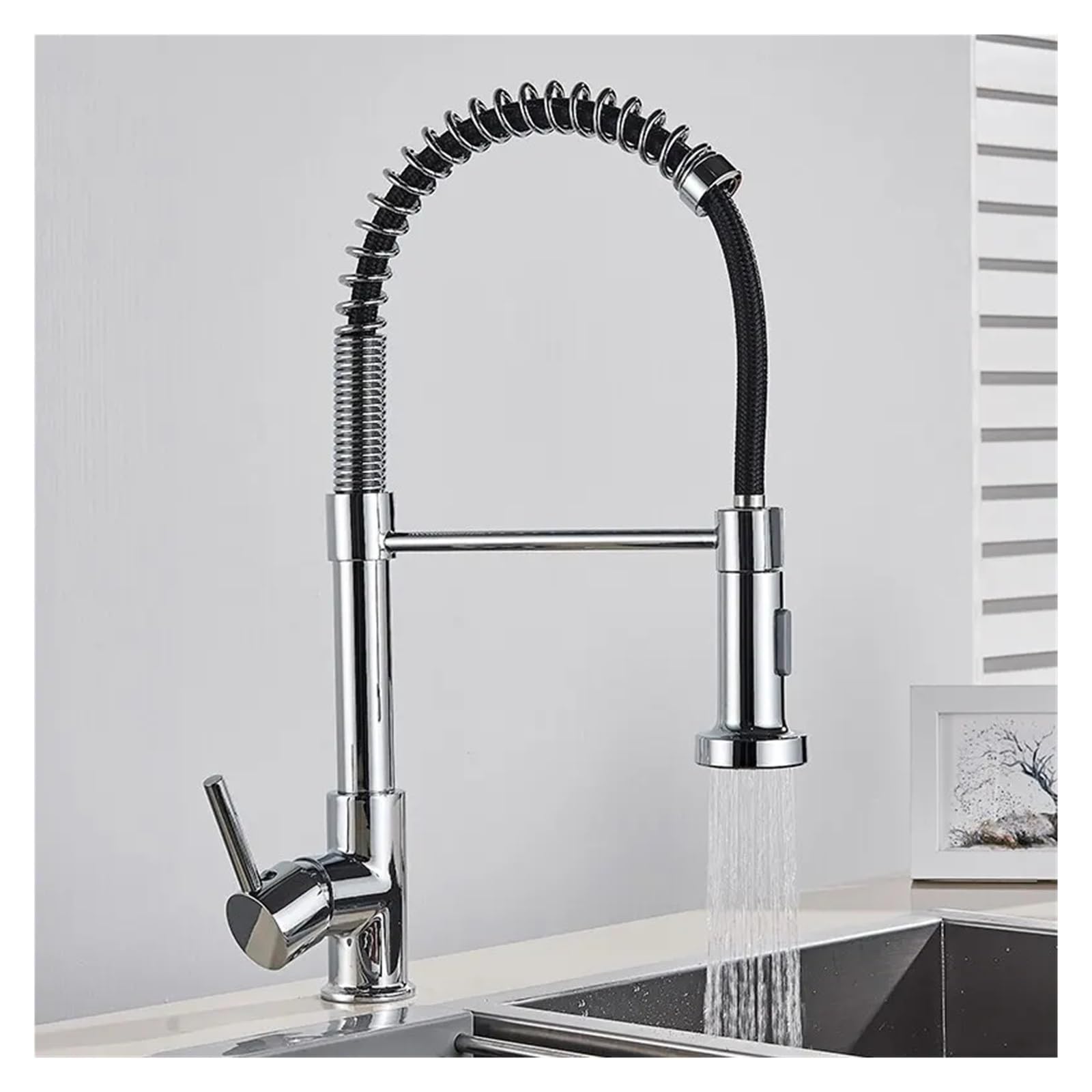 Mitigeur de cuisine extractible en laiton noir mat et chromé HJMMHX au design suspendu - 8