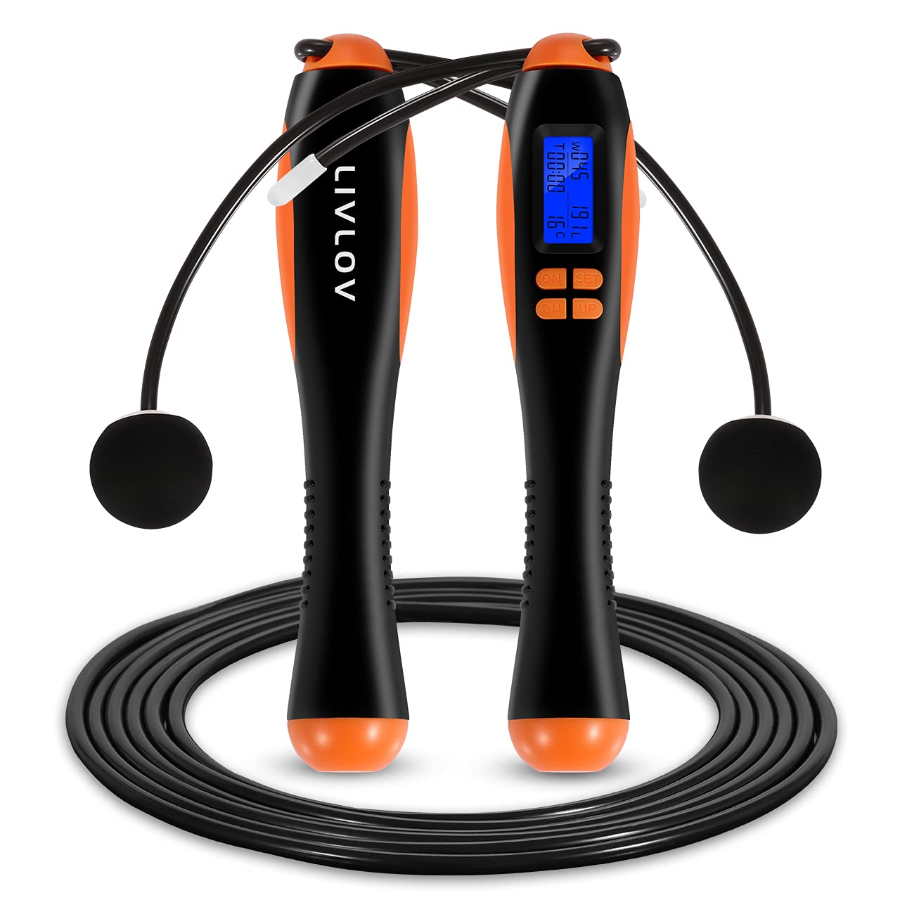 Jump Rope with Calorie Counter: LIVLOV V7 Weighted Speed Skipping Rope with Steel Ball Bearings - Adjustable Digital Counting Cordless Jumping Rope for Men Women Kids Crossfit Boxing MMA Gym Fitness