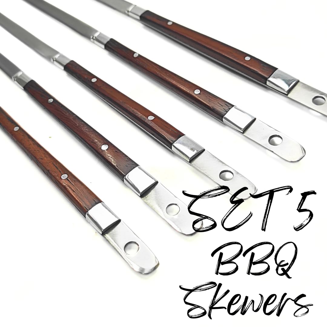 Stainless Steel Reusable BBQ Skewers, 5 Pack, for Paneer Tikka, Meat, Kabab, Shrimp, Chicken, Vegetables Handmade by Aranyik Village Thailand