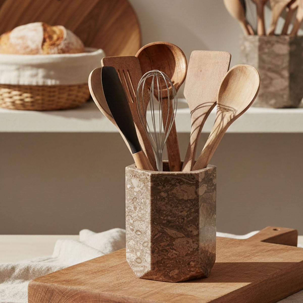 Radicaln Porte-ustensiles en marbre 16,5 cm fait main, ensemble de spatules océaniques pour comptoir de cuisine, idéal pour organiser les ustensiles de cuisine et les essentiels de cuisine, caddy à