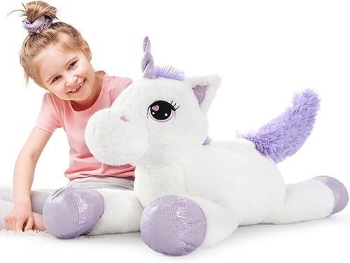 Tezituor Juguetes de unicornio gigante de 32 pulgadas, lindos animales de peluche de unicornio blanco, decoraciones de cumpleaños de unicornio para