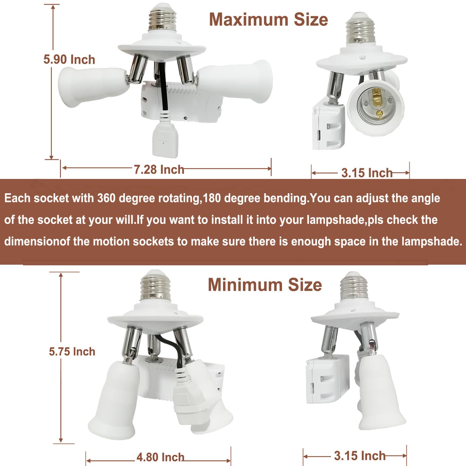 Radar Motion Activated Light Sockets,2 in 1 E26/E27 Dual Light Bulb Socket,Dusk to Dawn Sensor Bulb Adapter Outdoor Indoor for Porch,Garage,Basement(2 Pack)