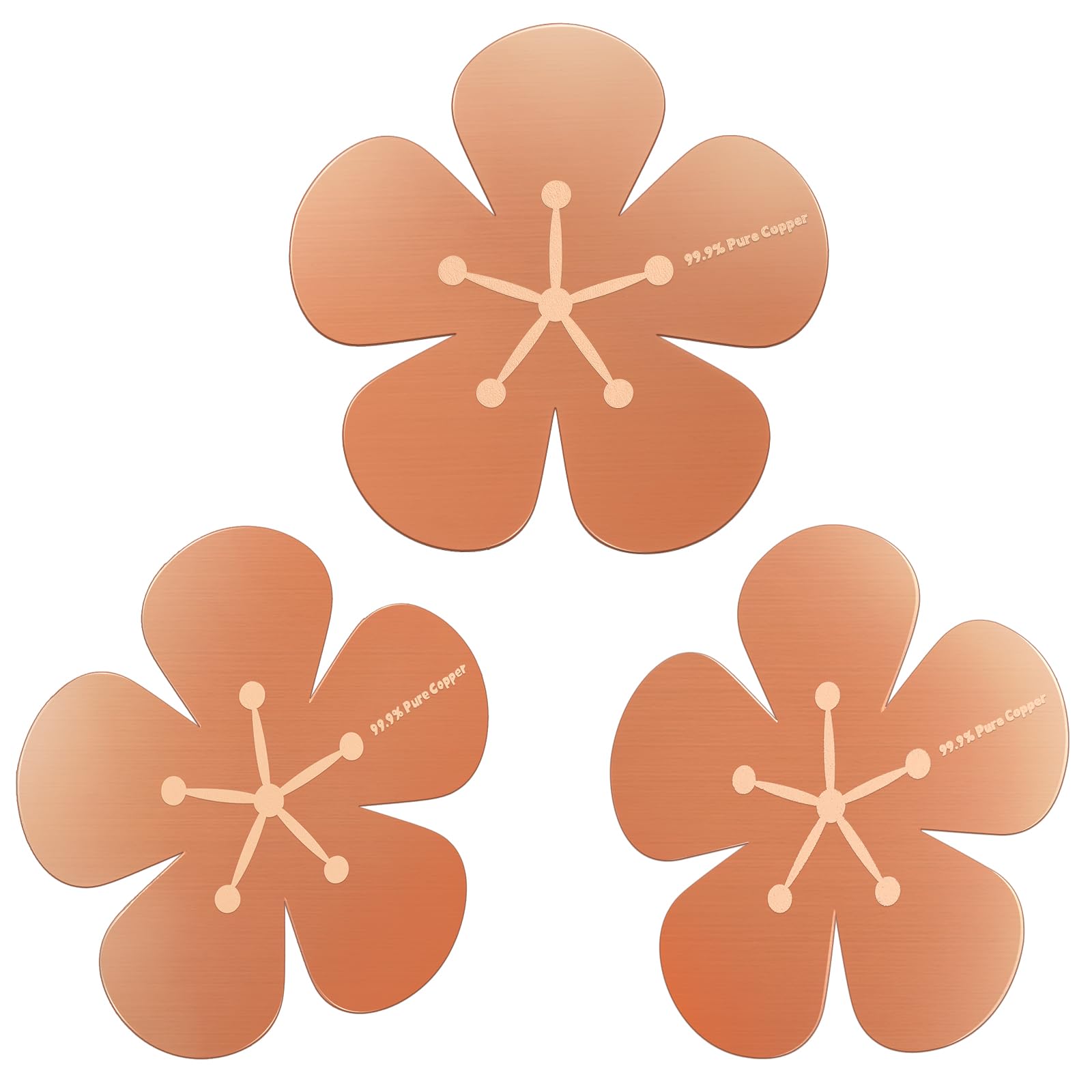 3Pcs Bird Bath Copper Purification Disk 99.99% Pure Copper Water Cleaning Discs 0.6mm Physical Clean Water for All-Season Universal Natural Fit for Outdoor Birdbaths, Bowls, Garden Fountain(Flower)