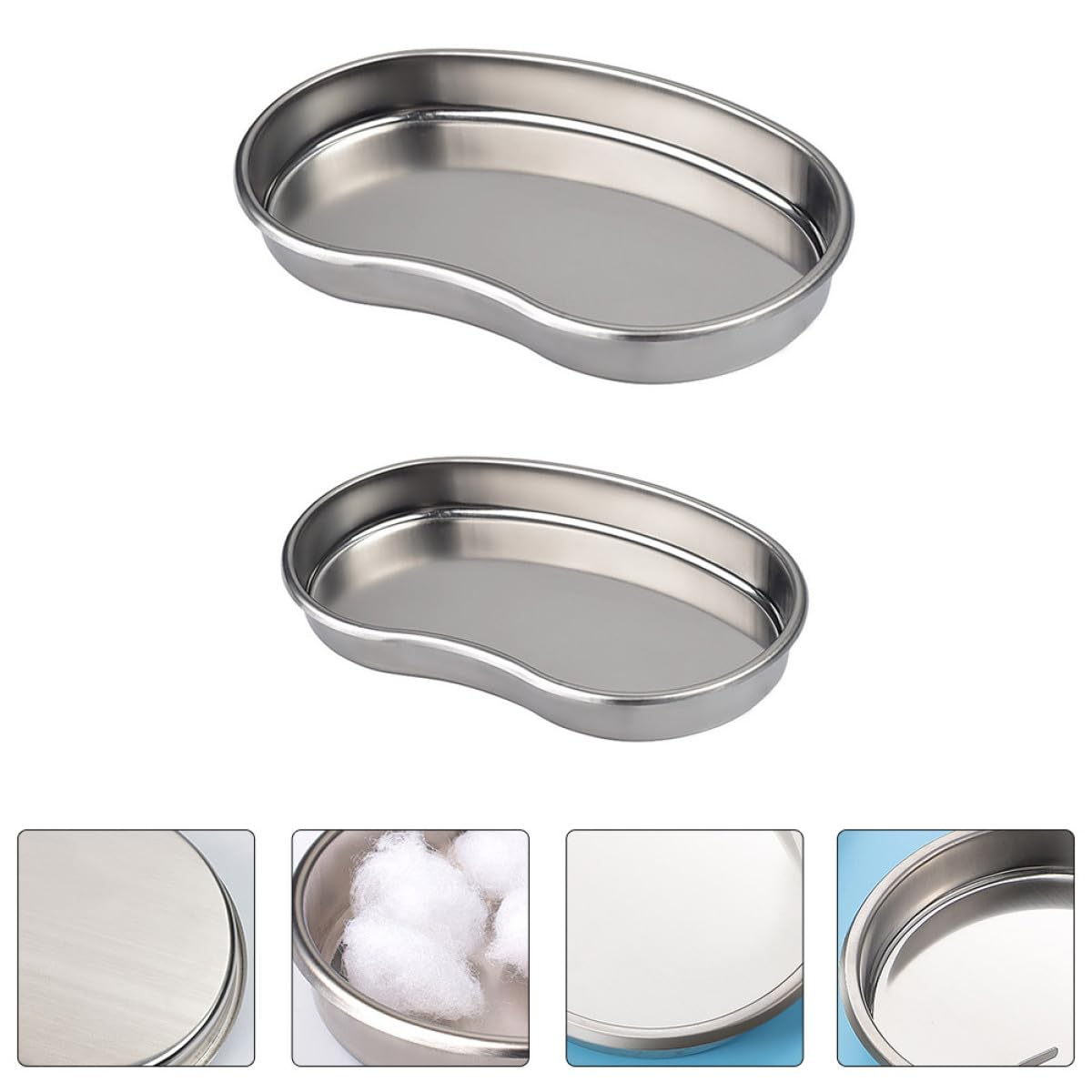 Plateau de Service en Acier Inoxydable, Plaque de Rangement Incurvée, Surface Polie Lisse, Empilable, Lot de 2 pour Hôpital