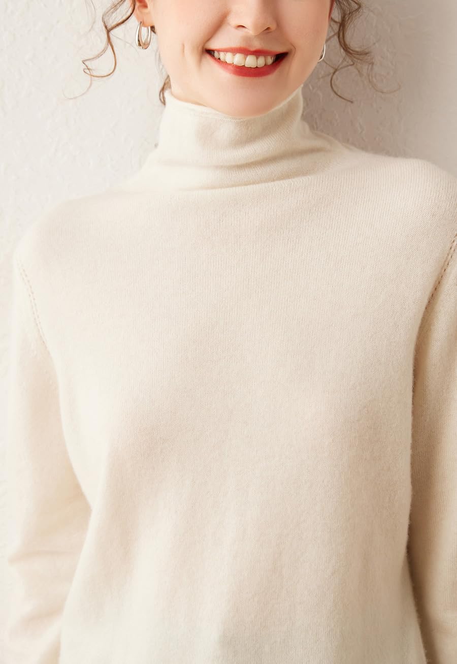 E-girl Maglione da donna 95% cashmere a collo alto, a maniche lunghe, in lana di cashmere, tinta unita, rilassato, DF8011