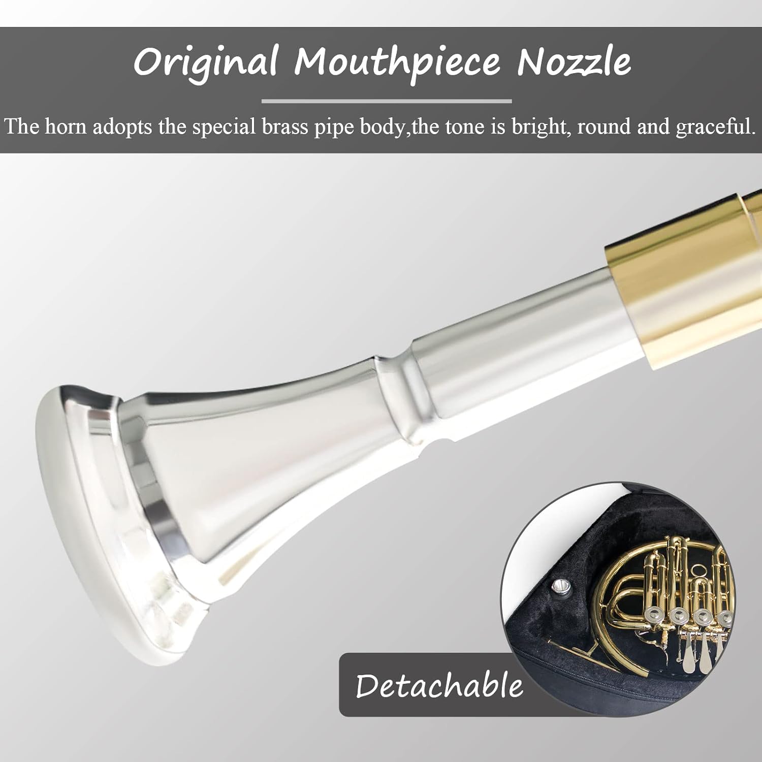 French Horn Beginner Bb- 4-Key Gold Lacquer Brass Horn with Hard Case | Includes Tuner, Mouthpiece & Cleaning Kit