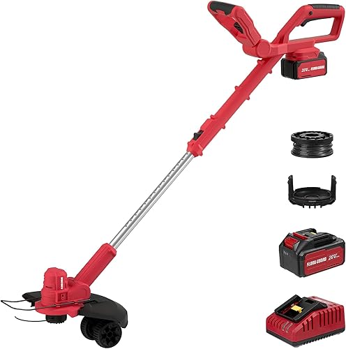 Flora GURAD - Cortadora eléctrica para cortacésped y recortadora de césped, batería de larga duración, carga rápida, protección de goma, ideal para