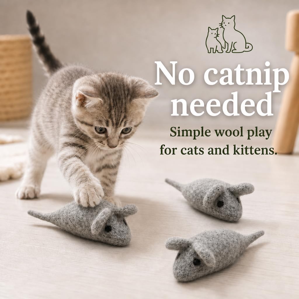 Felt Cat Toys - 3 wełniane zabawki z myszy dla kotów i kotów, kolor may vary, duże, ręcznie robione mice