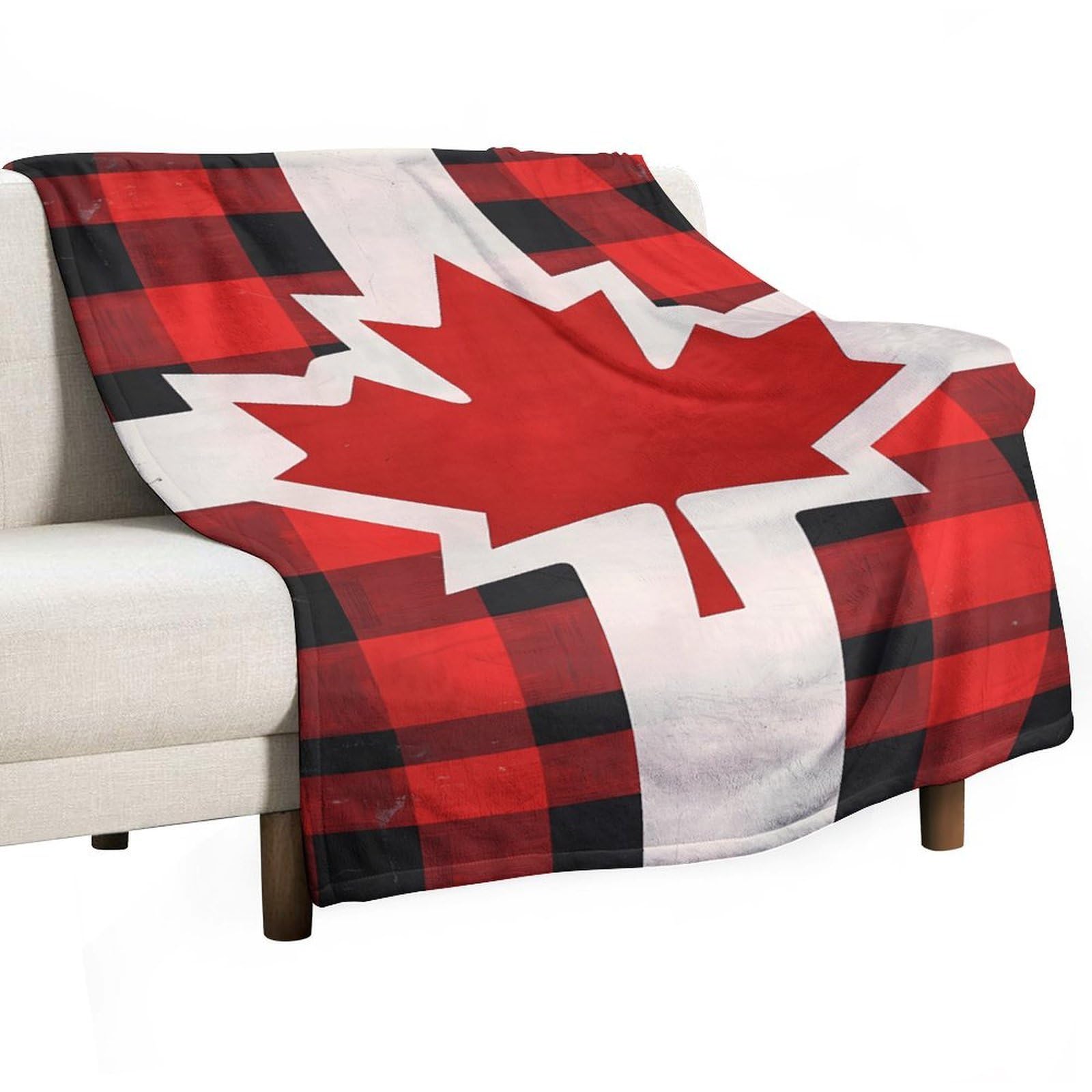 Cgsbngha Style Canadian Flag Farm Buffalo Plaid Flannel Fleece Blanket Lightweight Soft Throw Blankets For Sofa Couch Bed Chair