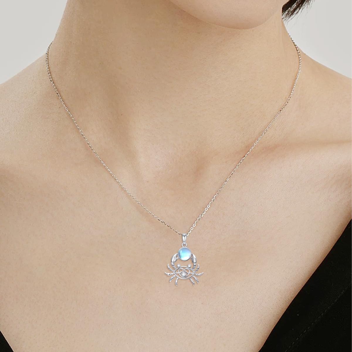 925 Sterling Silver Ocean Animals Moonstone Necklace, Dolphin/Crab/Fish/Sea Horse Pendant Necklace for Women, Moonstone Jewelry Gift for Mother Wife Lover, Birthday Anniversary - Image 4