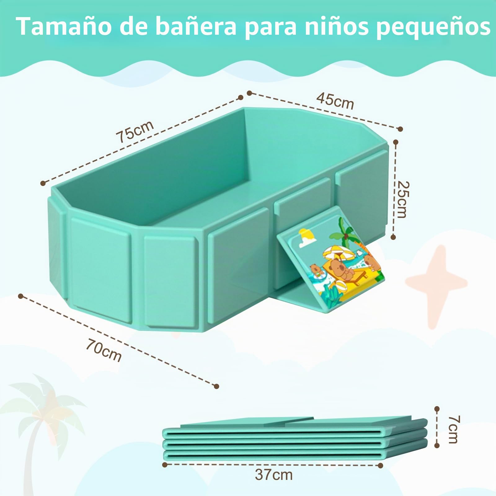 Bañera Plegable Bebé, Bañeras Portatil Multifuncional para Bebes de 0 a 8 Años, Bañera Niño Integrada con Tapón de Drenaje para Ducha o Jardín, Ahorra Espacio, Expansión Rápida, Verde