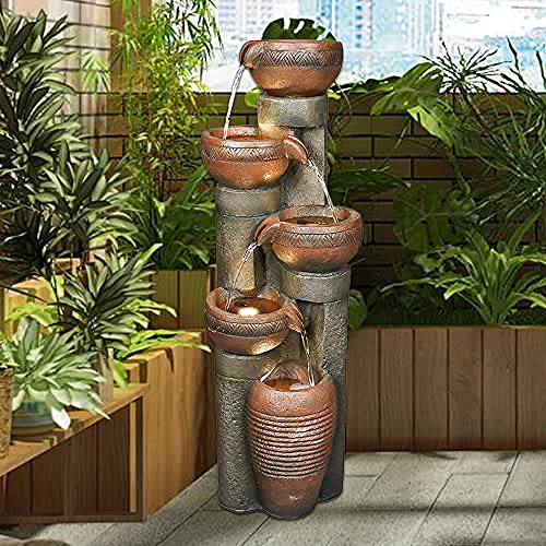Hamiedun 5 -Tier Outdoor Garden Water Fountain Decor, Resin Fountain For Garden, Floor Patio, Deck, Porch, Backyard And Home Art Decor (Brown, 39.7Inch) #TOP2