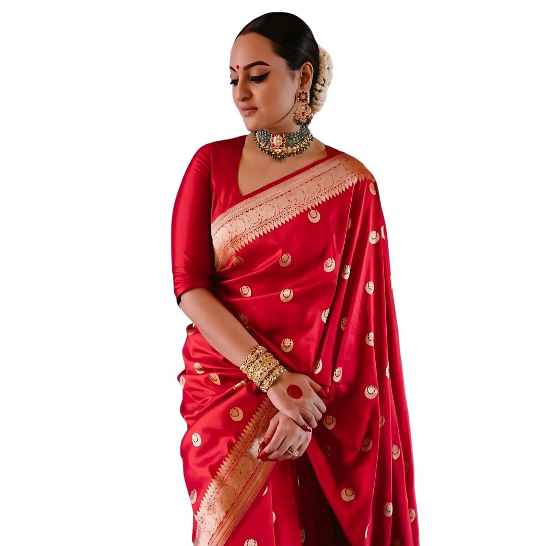 Airkot Traditional Banarasi Silk Saree for Women | Floral Pattern with Sleeveless Blouse | Elegant Bridal Wedding Saree | Latest Party Sari collections