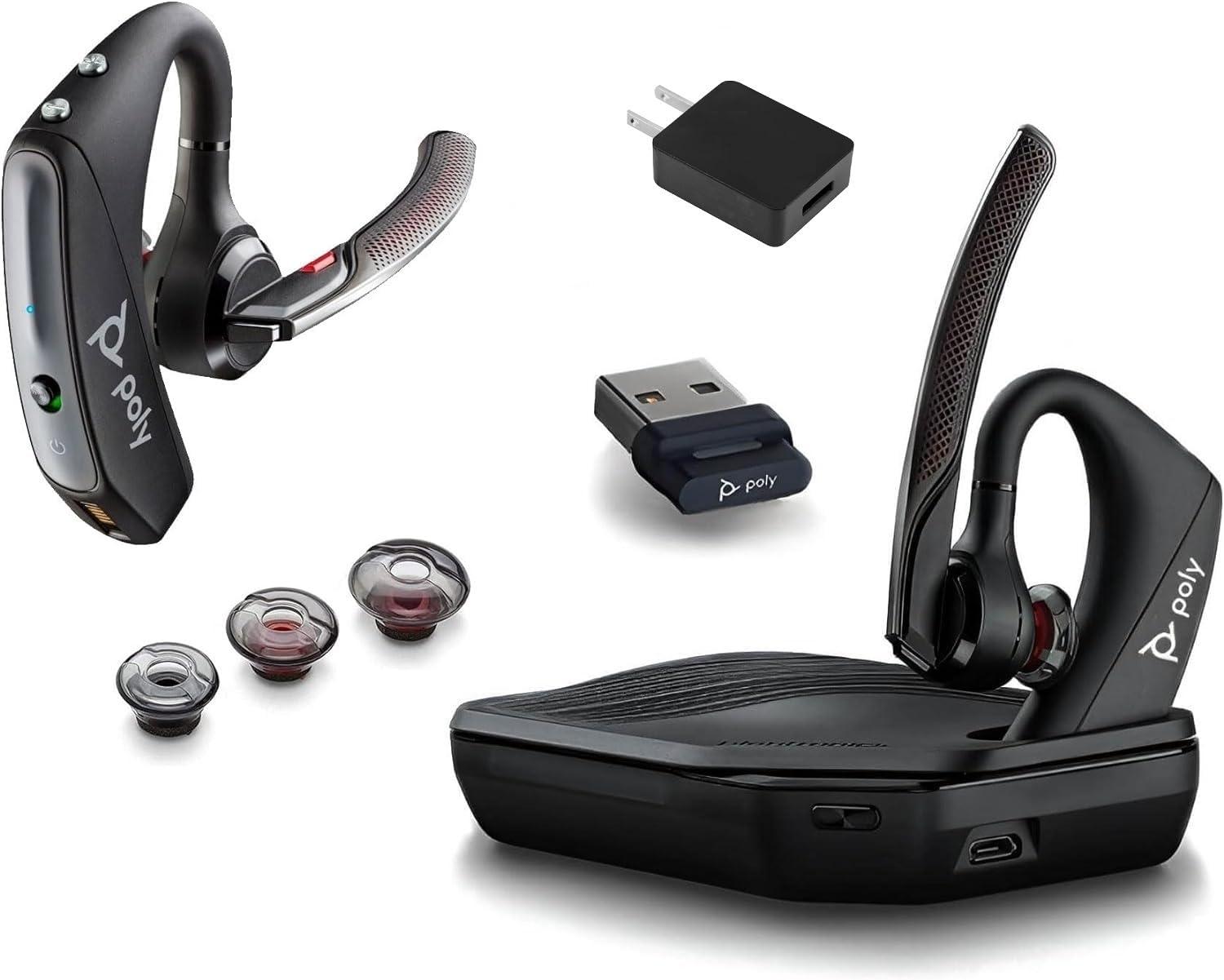 YISMO Poly Plantronics 5200 UC Bluetooth Headset Bundle with Case, Wall Charger Cleaning Cloth - Clear Sound, Noise Canceling - Works with Android, Apple, Mac, PC, and Most Software. 7 Hour Talk.