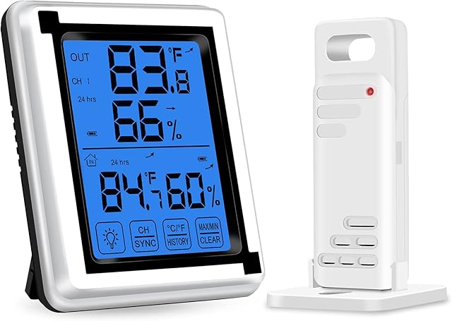Hygrometer Humidity Gauge Meter - Wireless Indoor Outdoor Thermometer with 1 Remote Sensor - Room Thermometer for Home, Temperature and Humidity Monitor for Greenhouse Nursery Garden, 200ft/60m Range