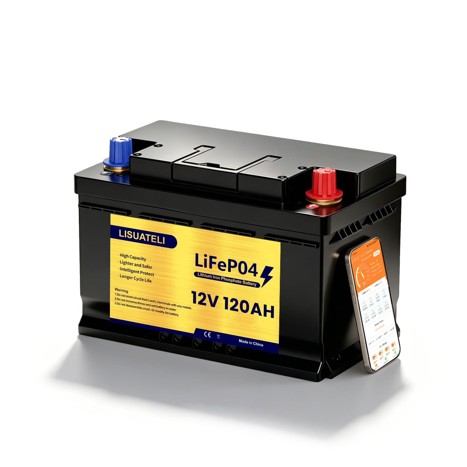 Batería de litio LiFePO4 de 12 V 120 Ah con supervisión de aplicación, 100 A BMS, para autocaravana, solar, barco, off-grid