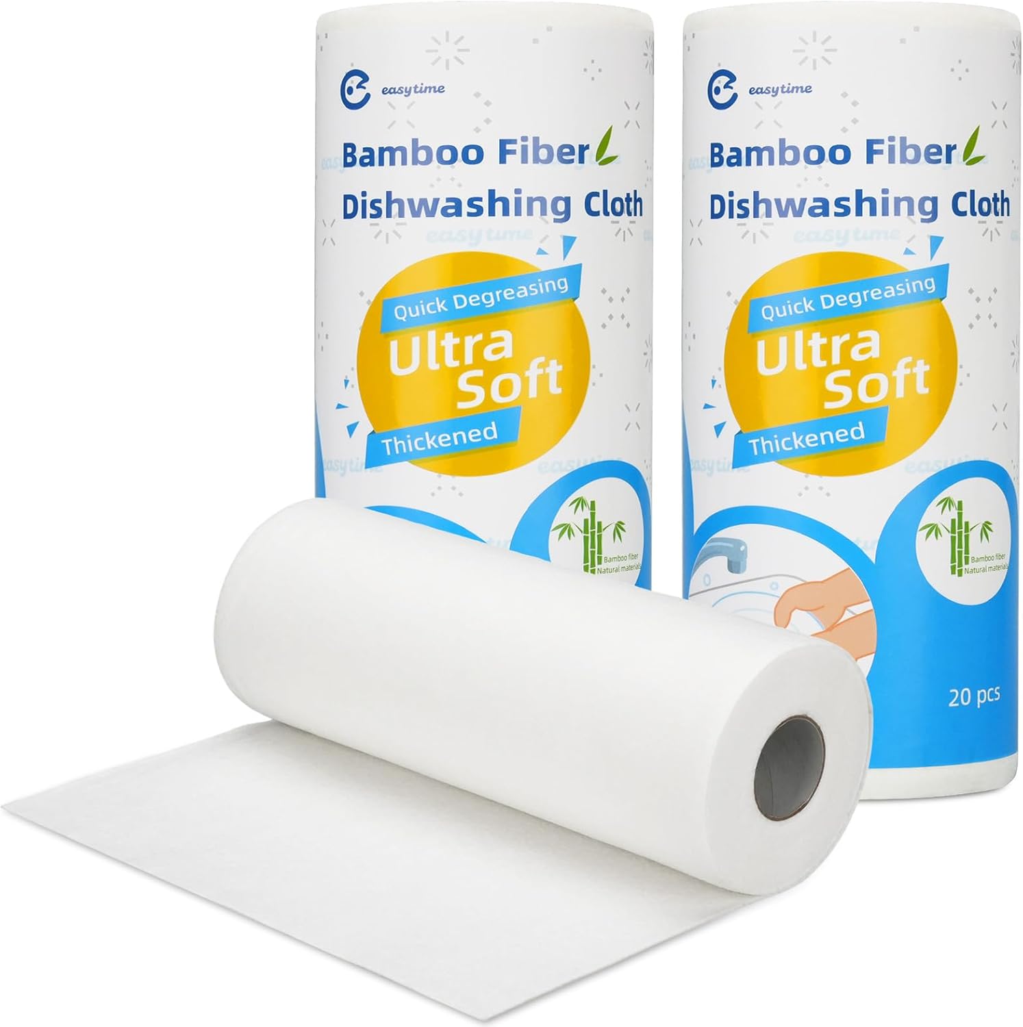 Bamboo Paper Towels - 2 Rolls Total 40 Sheets 11"x 11" Heavy Duty Washable Reusable Bamboo Paper Towel Roll Ultra Absorbent & Soft Wet/Dry Dishcloth for Kitchen and Daily Use