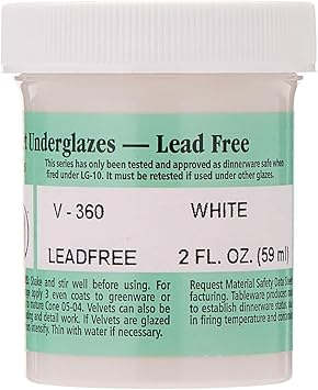 AMACO Velvet V-360 White Underglaze, 2 oz. (59 mL), Cone 05-10 (V) Intermixable Liquid Ceramic Pottery Underglaze for Bisque and Wet/Unfired Clay