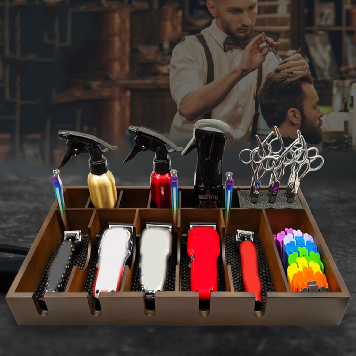 Porte-outils de Coiffure en Bois, Rangement Salon de Coiffure | Plateau à Grille Rationnelle, Grosse Capacité, Finition Soignée pour Salon de Coiffure