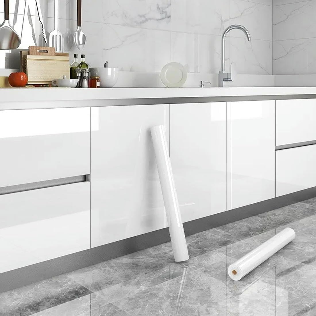 Carta da Parati autoadesiva in Vinile per mobili da Cucina, Effetto Marmo Bianco Perlato, Impermeabile, Adesivi Decorativi Staccabili e attaccabili