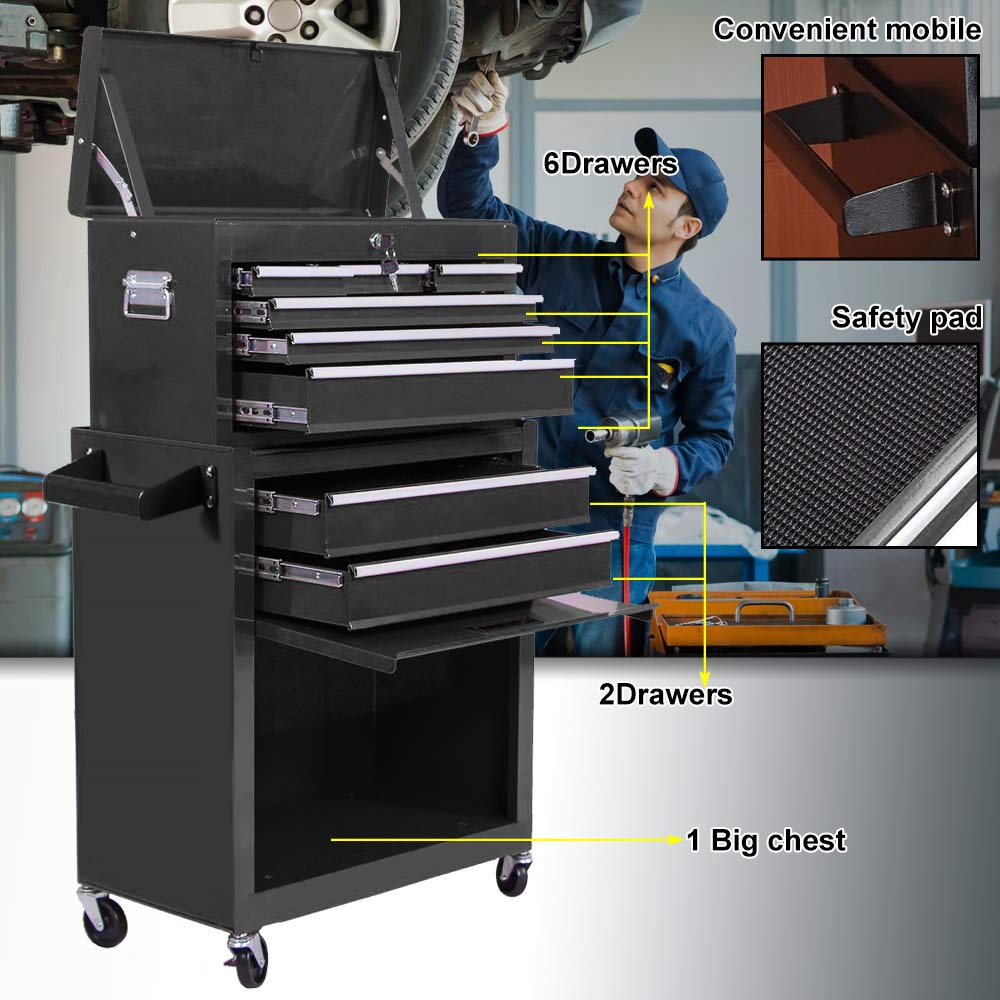 8Drawer Rolling Tool Chest, Lockable Large Tool Chest with Wheels, 2