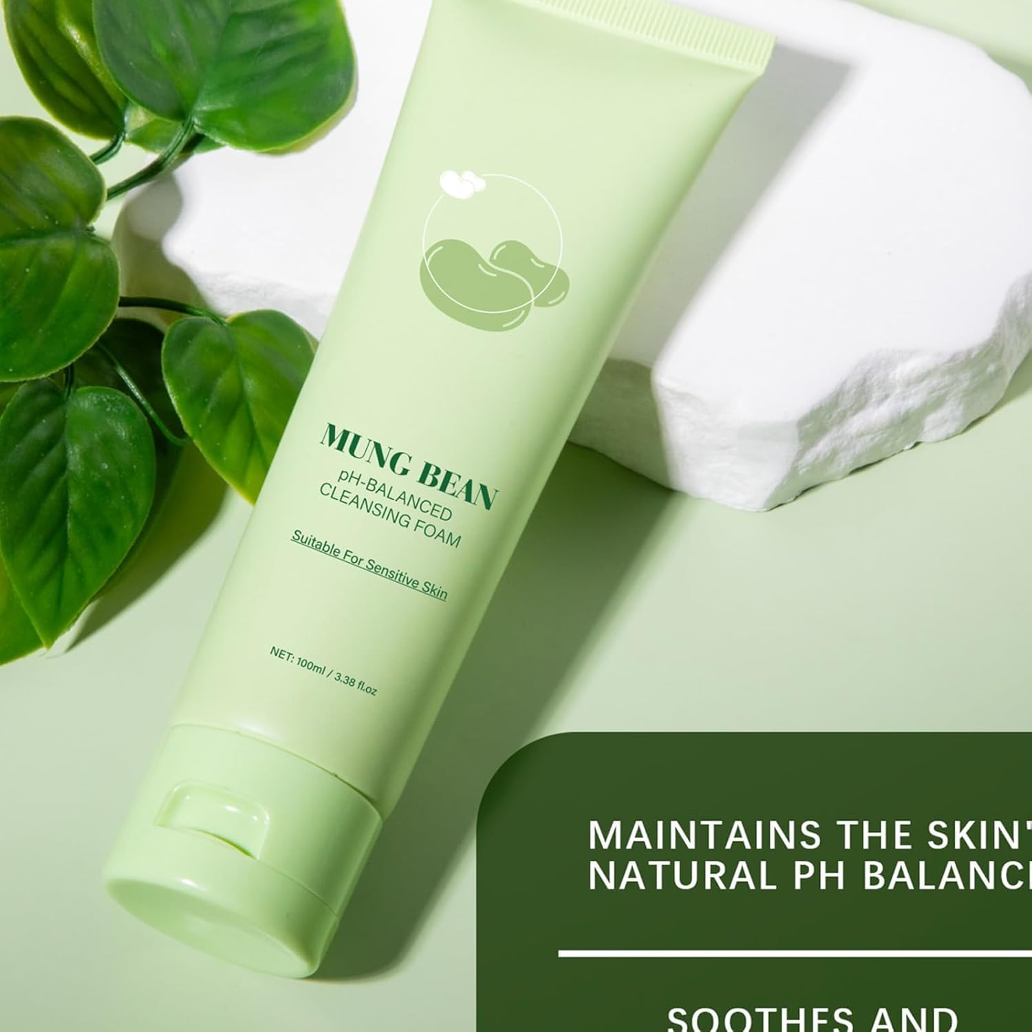 Schiuma detergente bilanciata per fagioli mung Detergente per il viso a pori profondi Esfoliante delicato Detergente per il viso idratante lenitivo per tutti i tipi di pelle (1Pezzo)