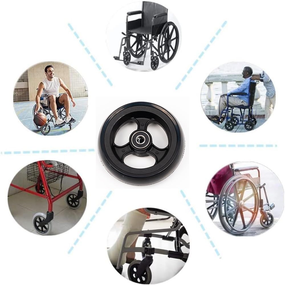 Ruedas de repuesto para sillas de ruedas Ruedas delanteras plateadas/negras for silla de ruedas, repuesto de 4 pulgadas, llanta de aluminio maciza, for sillas de ruedas, andadores y andadores.(Black,1