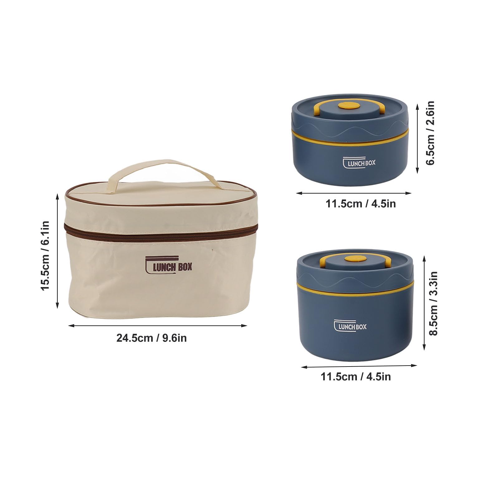 4 Pezzi Cibo Thermo, Contenitore Termico per Alimenti Caldi Contenitori per il Pranzo Isolato Sigillati in Acciaio Inox Rotonda con Maniglia, Borsa, per Cibi Caldi e Freddi (Microonde-Blu Mare)