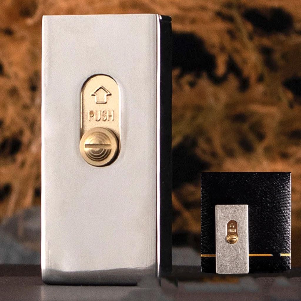 Vintage Trench Lighter,Kerosene Refillable Copper Matchbox Lighter,Push-Pull Ignition, Soft Flame, for Men(Brass 4)