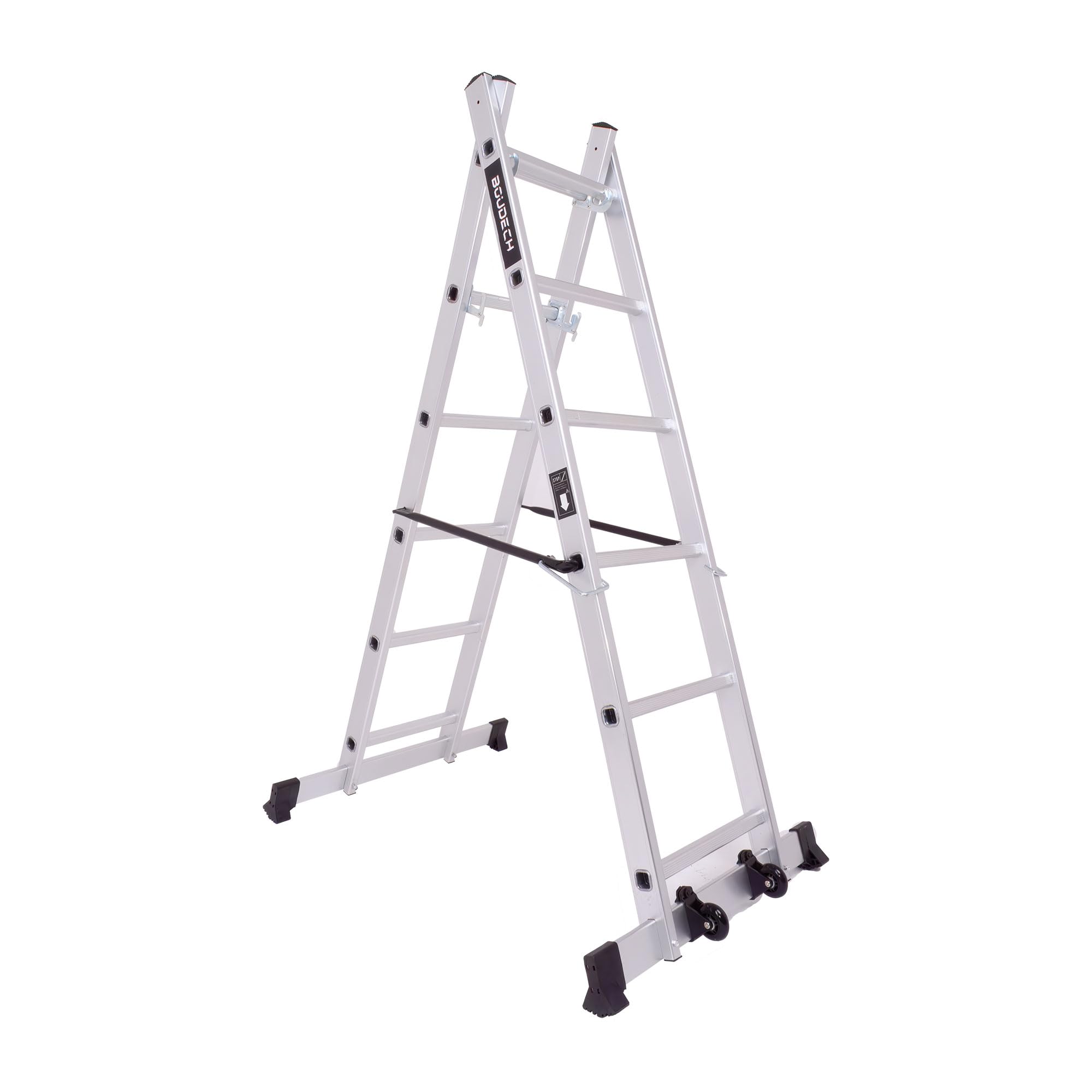 BOUDECH® RIG 100 – Impalcatura Multifunzione Trabattello 3 in 1 H165,5 cm Scala Ponteggio da Lavoro con Ruote in Alluminio Portata max 150 Kg