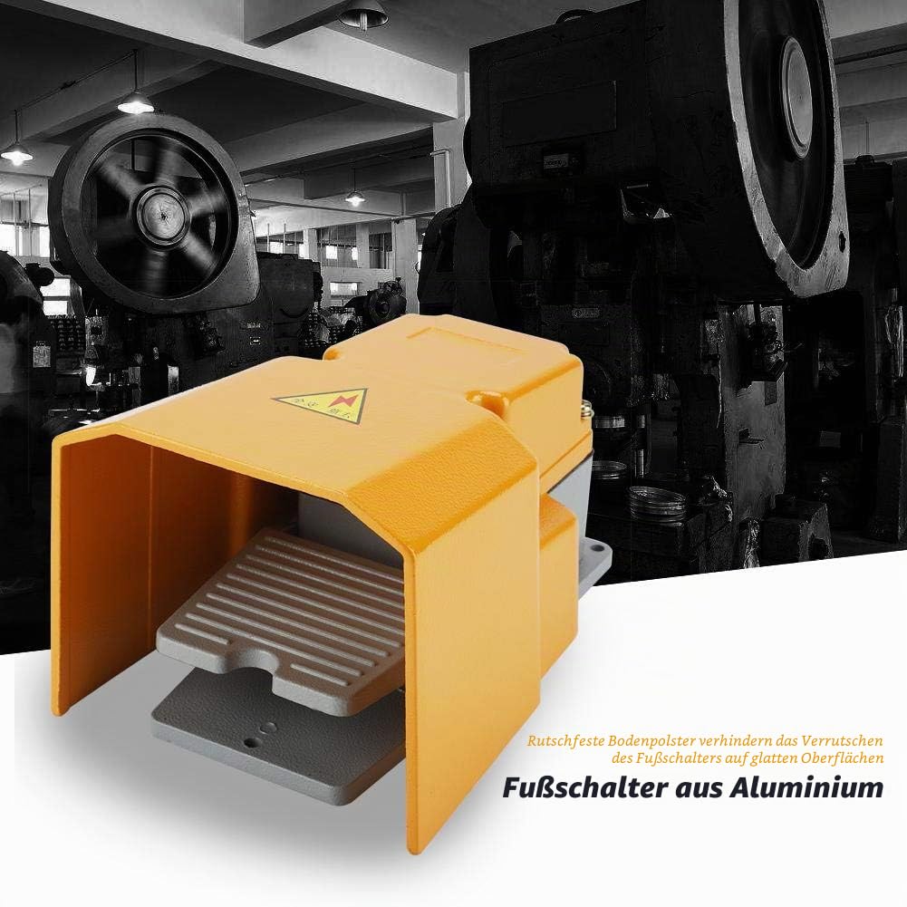Aluminium Fußschalter, Industrielles Fußpedal Fußpedal Fußpedal Switch Foot Controller Pedal Schalter 250V 10A LT-6H Ein/Aus-Fußschalter mit Anti-Rutsch-Pad Eingebauter Mikroschalter