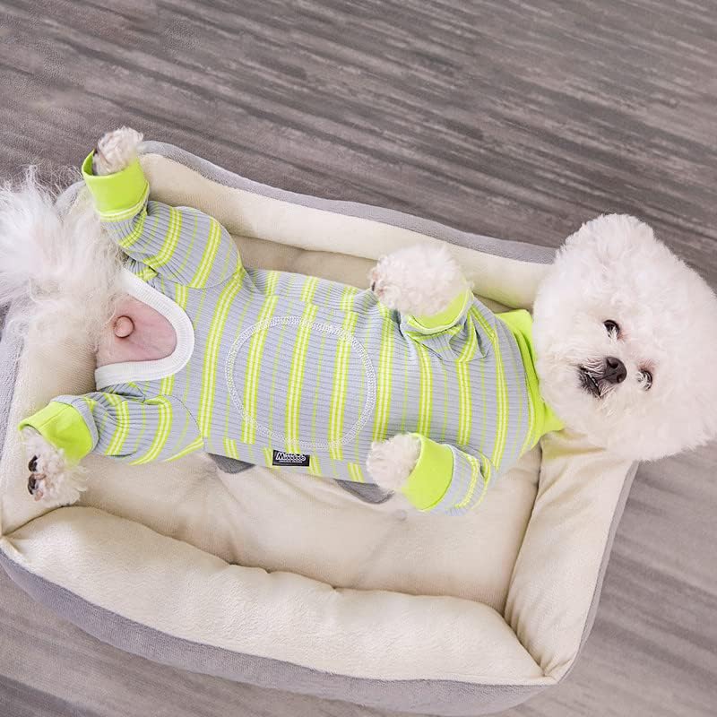 Miniatura 4 de Traje de recuperación a rayas para perros, mameluco para cachorros después de la cirugía para perros machos, pijamas de manga larga para perros y