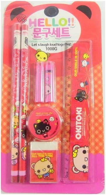 Kawaii Stationery Set - Okitoki 7 Pieces Stationery Set (Pink)