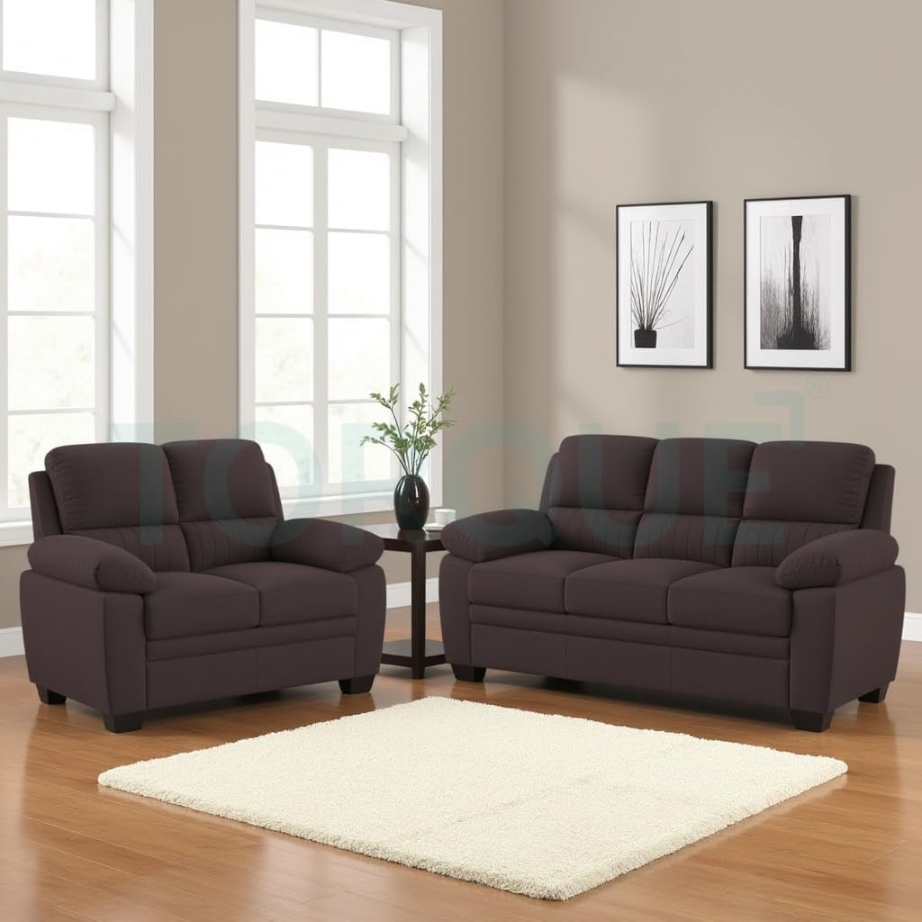 Torque - Jett Premium 3+2 Seater Sofa for Living Room - Brown | Sectional Sofa 5 Seater 3 Plus 2 | 5 Seater Fabric Sofa Set for Living Room Office