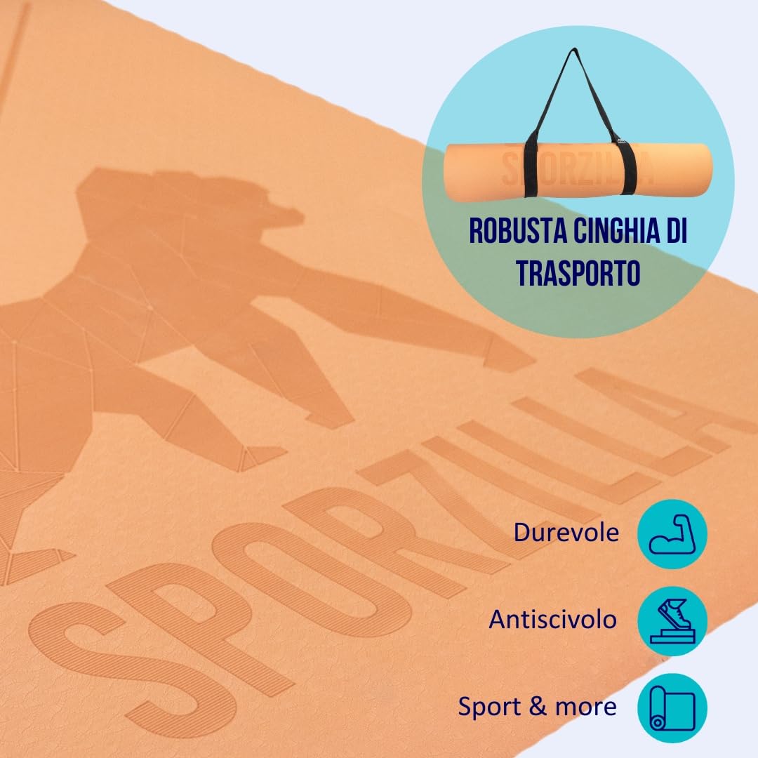 Premium XL tappetino fitness e yoga, extra largo 80 cm, spessore 8 mm, antiscivolo e privo di sostanze nocive, con linee ausiliarie