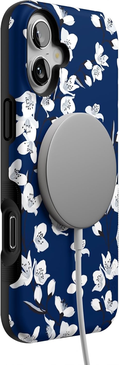 Casely iPhone 16 Case | Floral Forest | Navy Cherry Blossom Floral | Bold Protective Design | Compatible with MagSafe