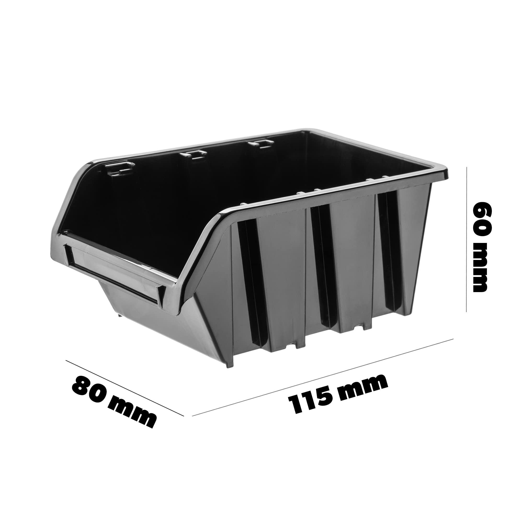 KADAX Contenitori Impilabili Per Pannello Porta Attrezzi da Parete, Cassette di Plastica per Minuteria, Scatole per Officina e Garage (10: Nero, 115 x 80 mm)