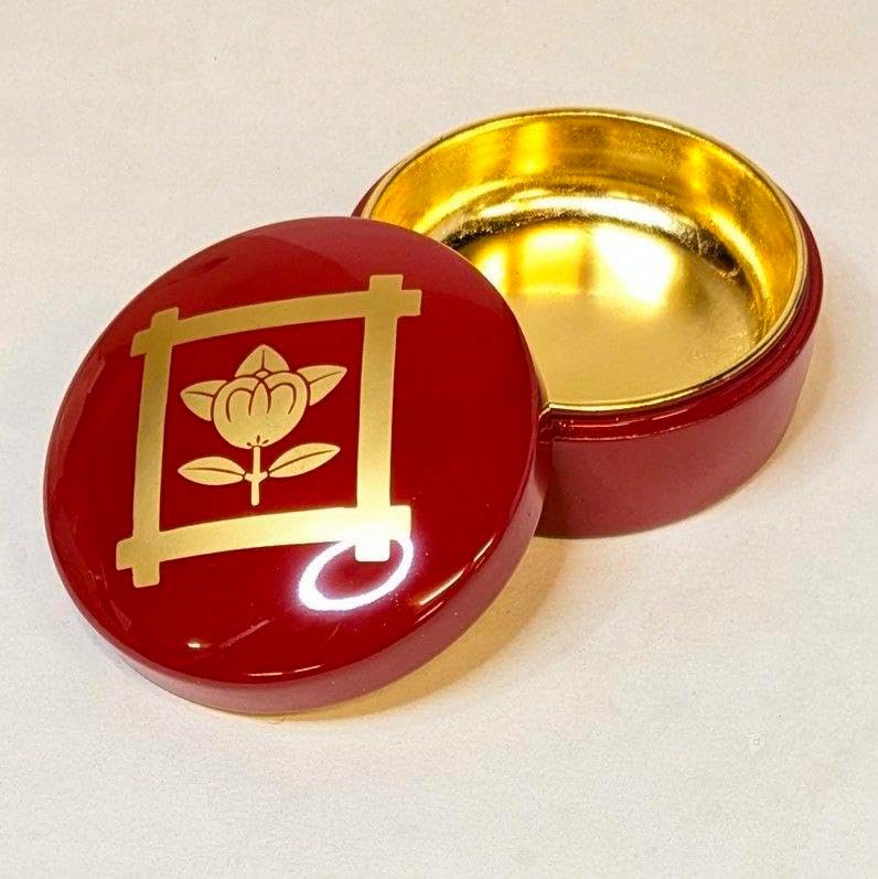 切立香合 井桁に橘 内金 木製 朱塗り 2.8寸 日蓮宗