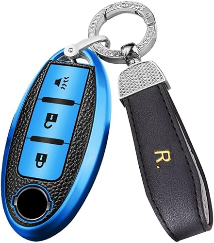 ontto Funda para llavero de 3 botones para Nissan 370Z Armada Kicks Murano Pathfinder Rogue Titan Versa Car Smart Remote Key Jacket Azul