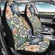 Woisttop Autositzbezüge, Motiv bunte Mandala-Blumen, dehnbar, komplettes 2er-Set Vordersitz-Schonbezüge, Pkw-Zubehör