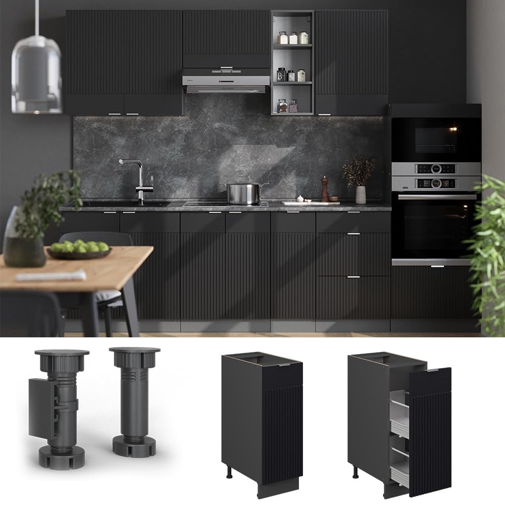 Vicco Colonna dispensa cucina Fame-Line, Nero rigato, 30 cm
