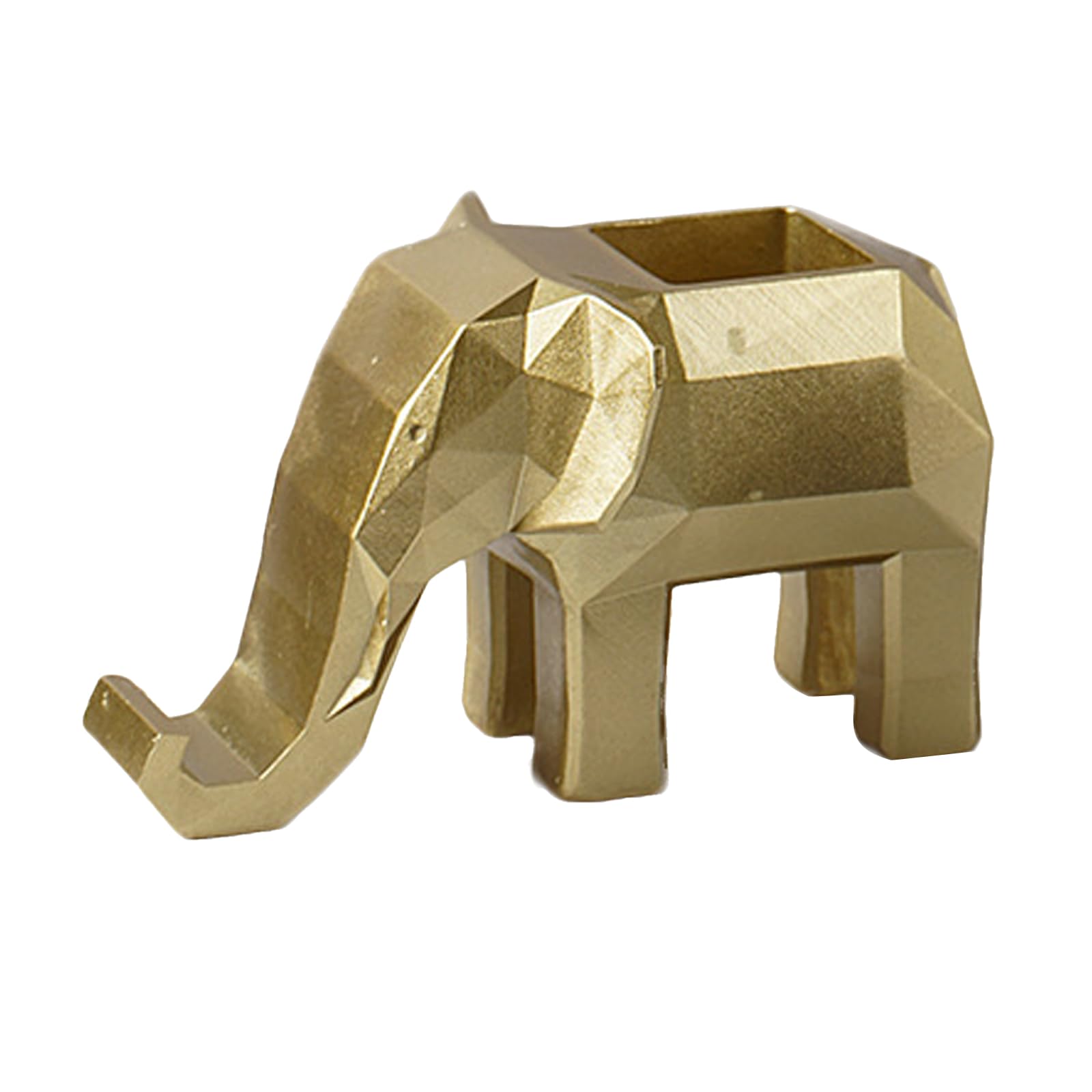 Porte-stylos en résine éléphant géométrique doré avec rangement
