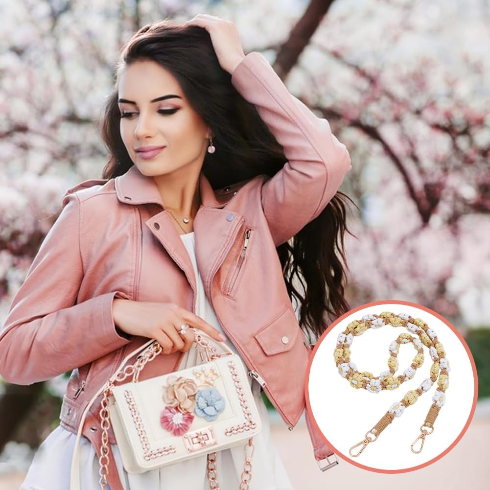 Beebeecraft Flower Shoulder Strap Cotton Rope Daisy Saddle Brown Purse Chain Handles Replacement with Metal Clasp