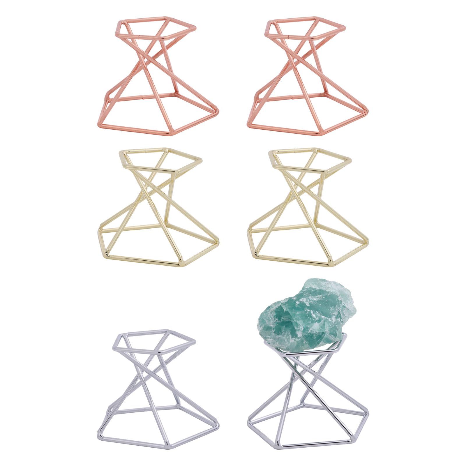 Présentoir hexagonal en métal pour boules de cristal et minéraux - Lot de 6 supports