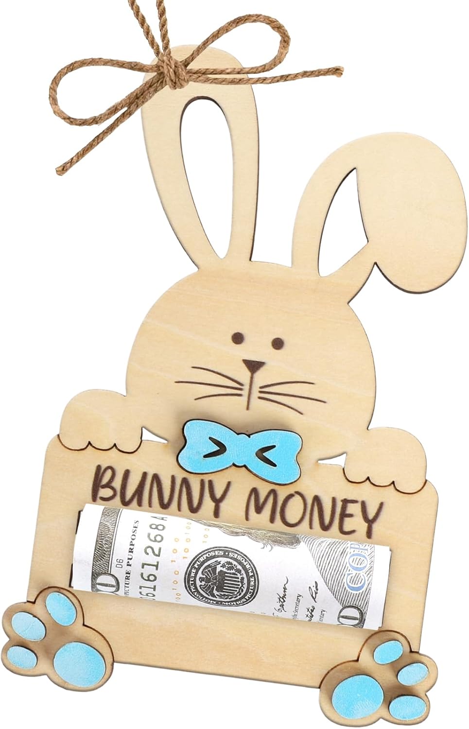 Yewfold Easter Bunny Money Holder for Cash, Cash Holder for Easter Basket Stuffers, Wooden Bunny Money Gift Ideas (Blue)
