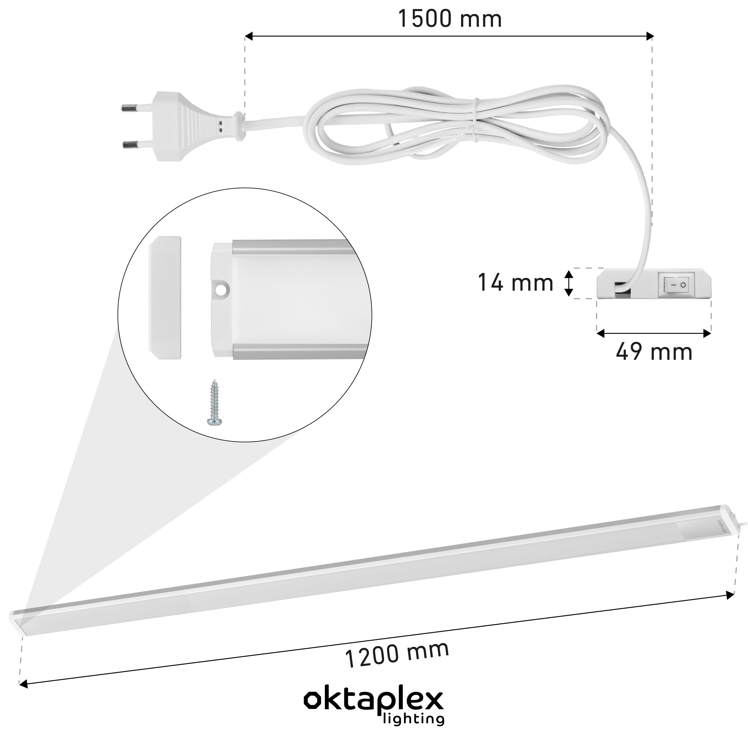 Oktaplex 2er Set Riva LED Lichtleisten flach 120cm warmweiß | 1100lm 15W 230V mit Schalter Küchenlicht Unterbauleuchte Küche silber