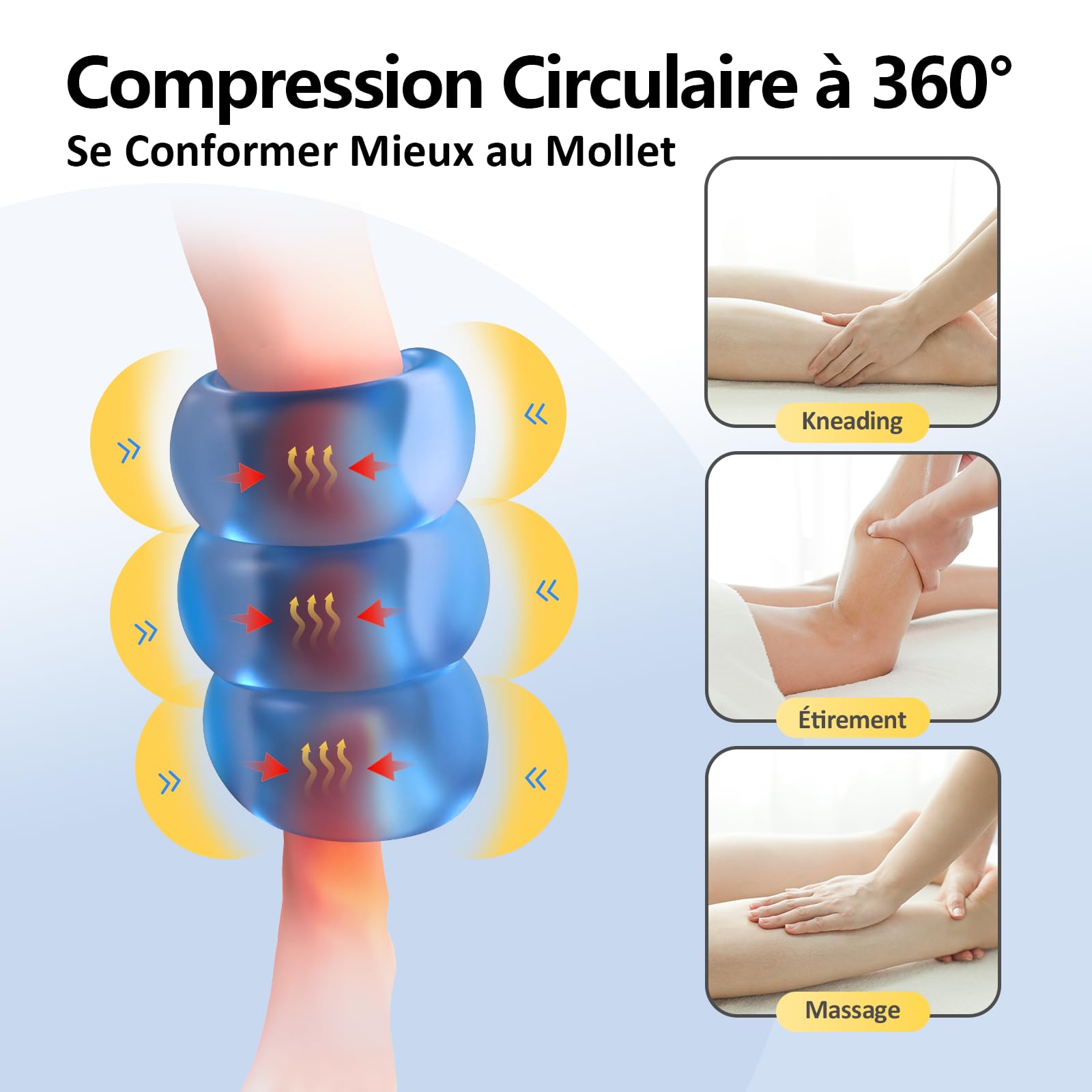 Comfytemp Appareil Massage Jambe sans Fil (2 pièces), Masqueur d'Air avec Chauffage pour Jambe, Contrôle par Application DIY, Appareil de Massage pour Mollets, 2500mAh, Convient pour Maman et Papa